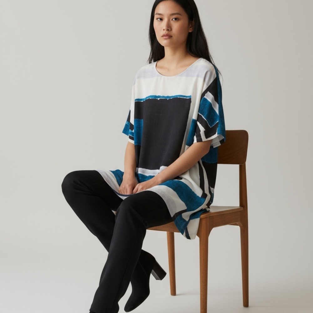 Natori Asymmetrical Dress in Blue and Black - Picture 3 of 11